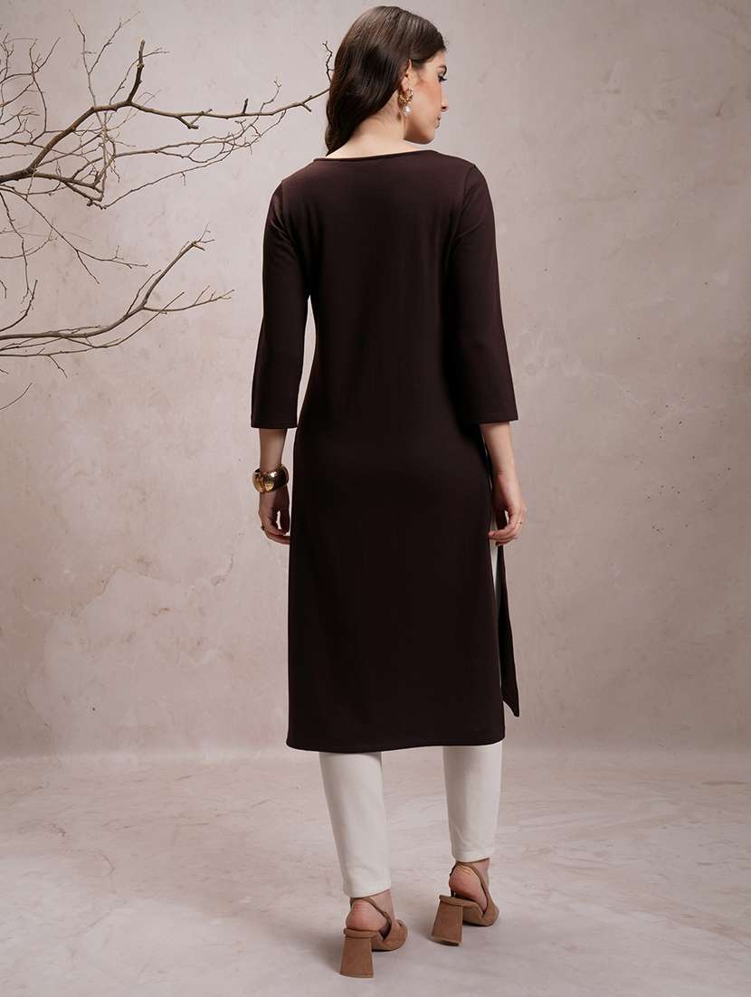 women three quarter sleeve straight kurta - 21486615 -  Standard Image - 3