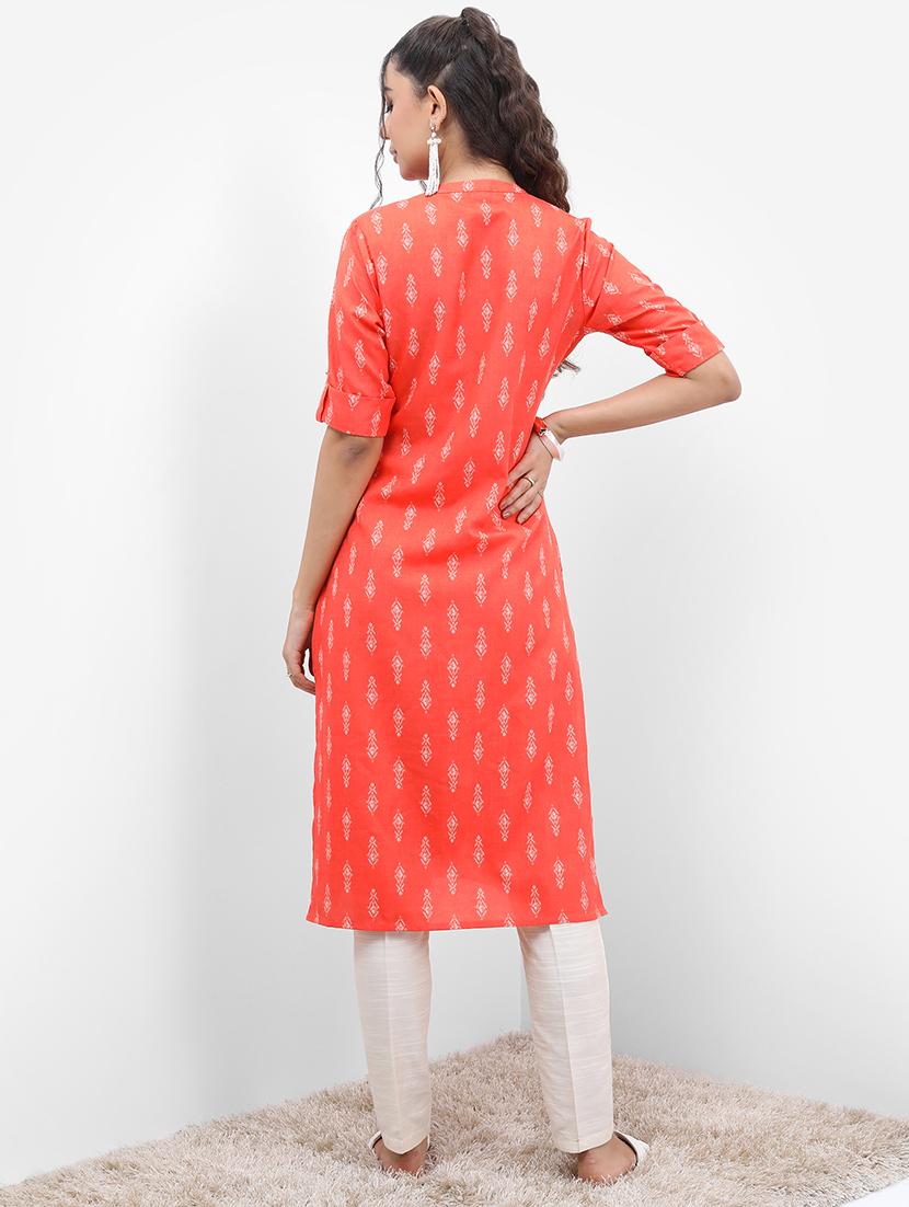 orange printed a-line kurta - 21486627 - Standard Image - 3