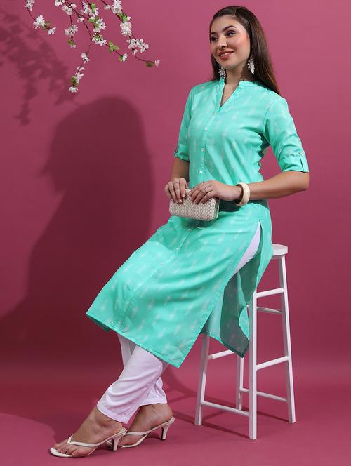 blue solid a-line kurta - 21486635 - Standard Image - 0