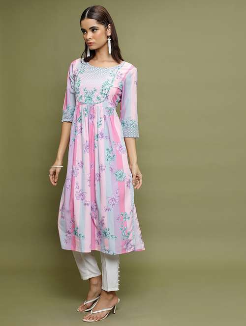 multicolored floral printed a-line kurta - 21486638 -  Standard Image - 0