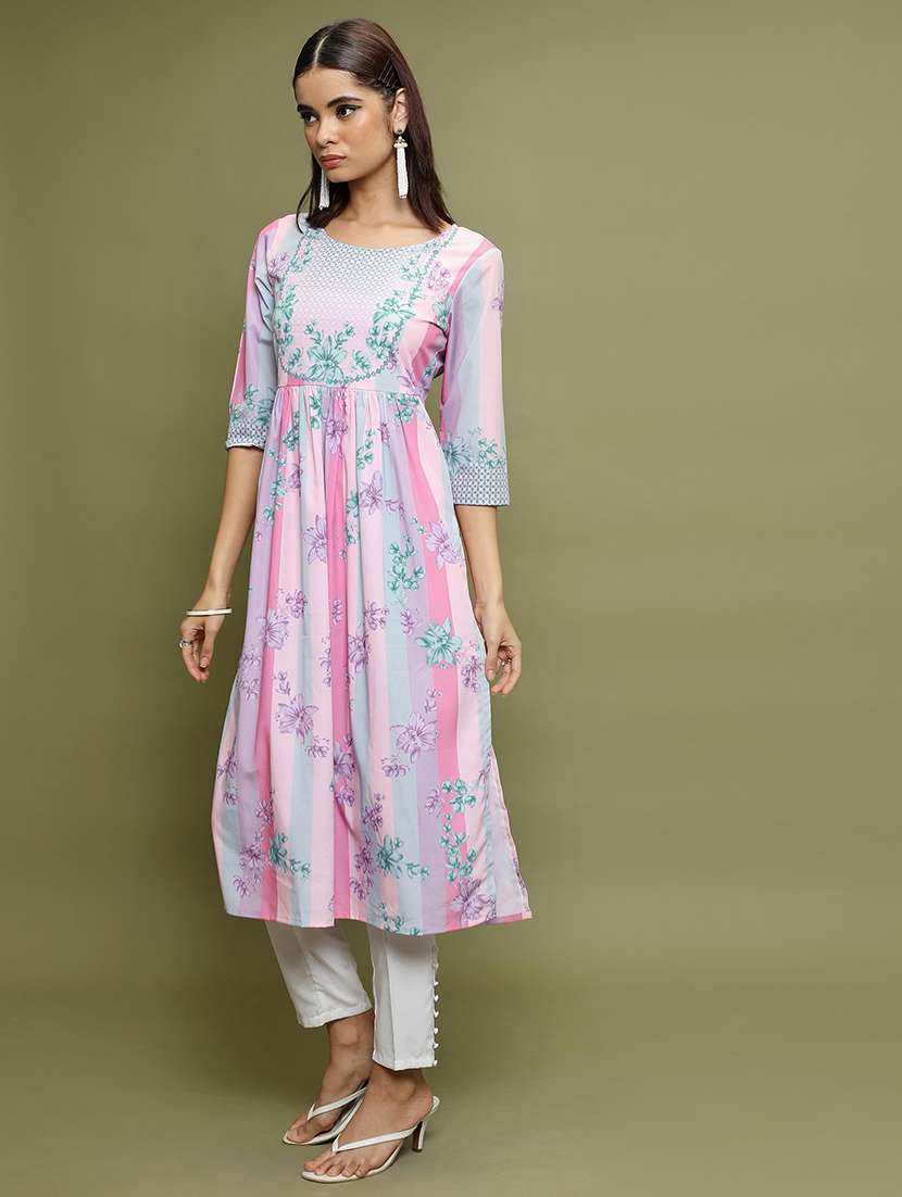 multicolored floral printed a-line kurta