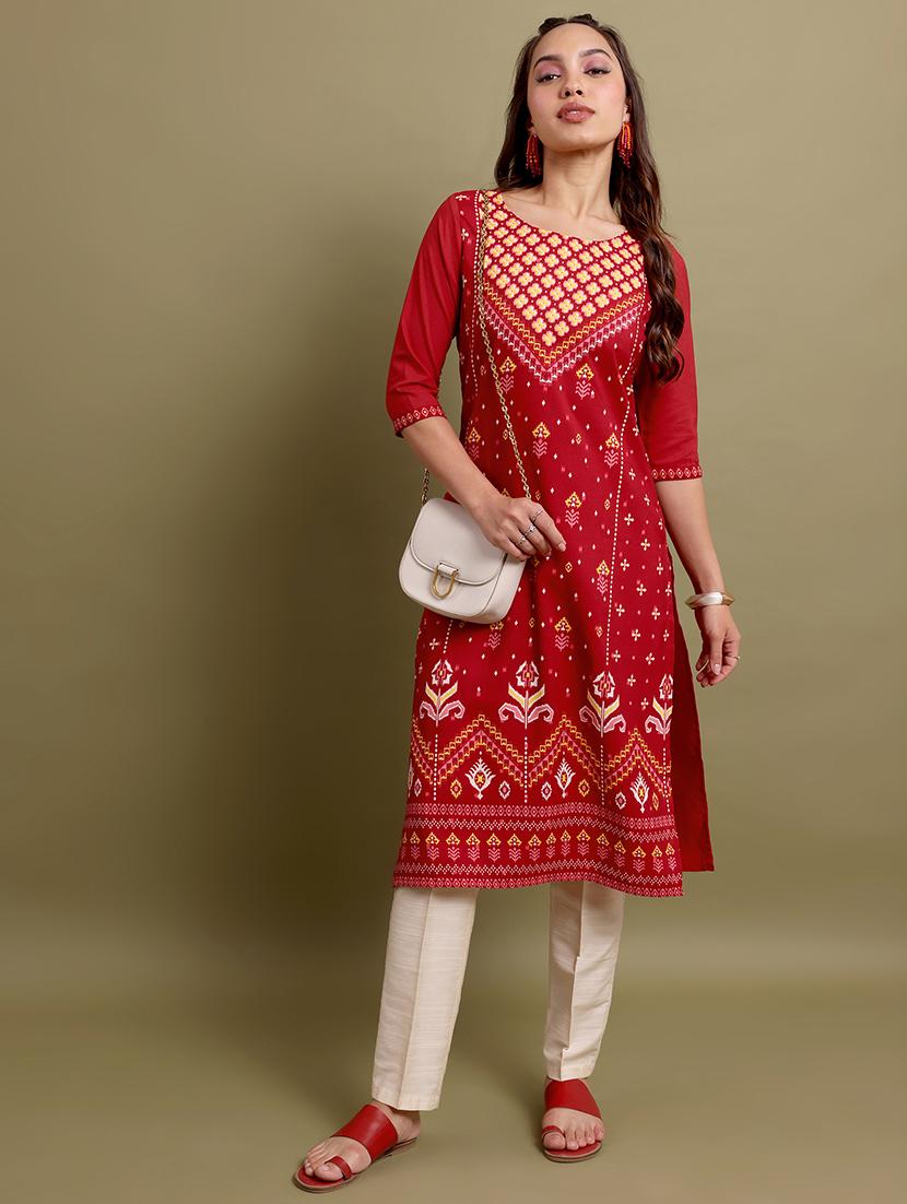 women three quarter sleeve printed a-line kurta - 21486640 - Zoom Image - 0