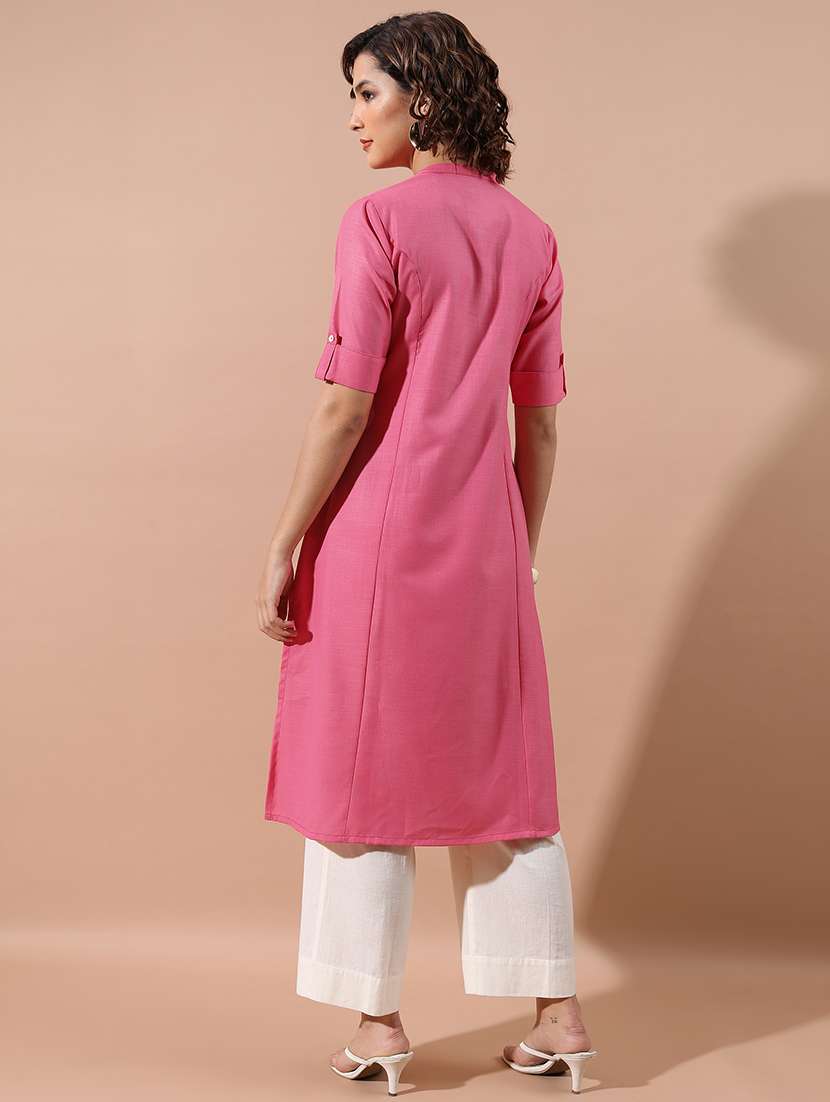 pink solid a-line kurta - 21486642 -  Standard Image - 3