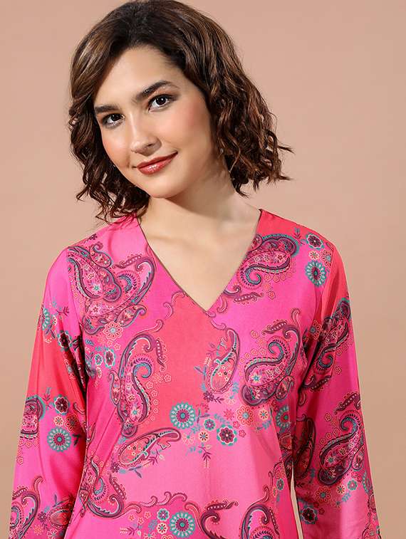 women three quarter sleeve printed kurta - 21486649 -  Standard Image - 3