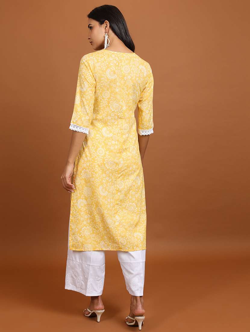yellow printed a-line kurta - 21486654 -  Standard Image - 3