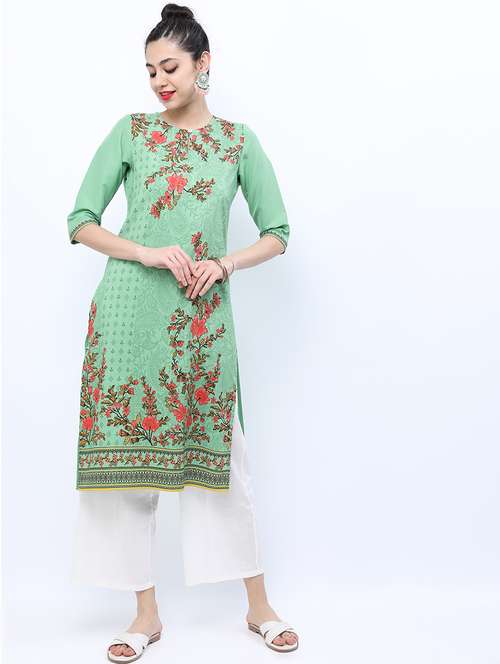 women three quarter sleeve printed a-line kurta - 21486661 -  Standard Image - 0