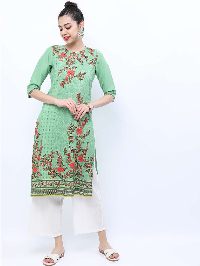 women three quarter sleeve printed a-line kurta