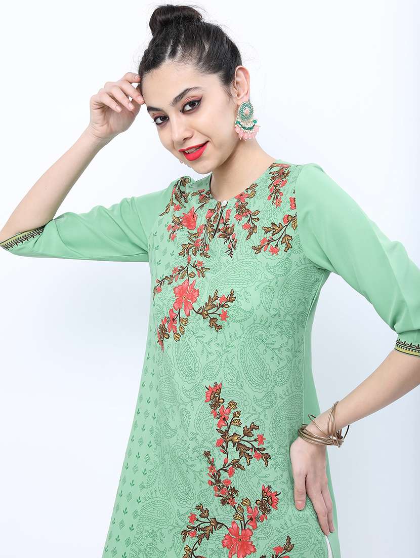 women three quarter sleeve printed a-line kurta - 21486661 -  Standard Image - 3