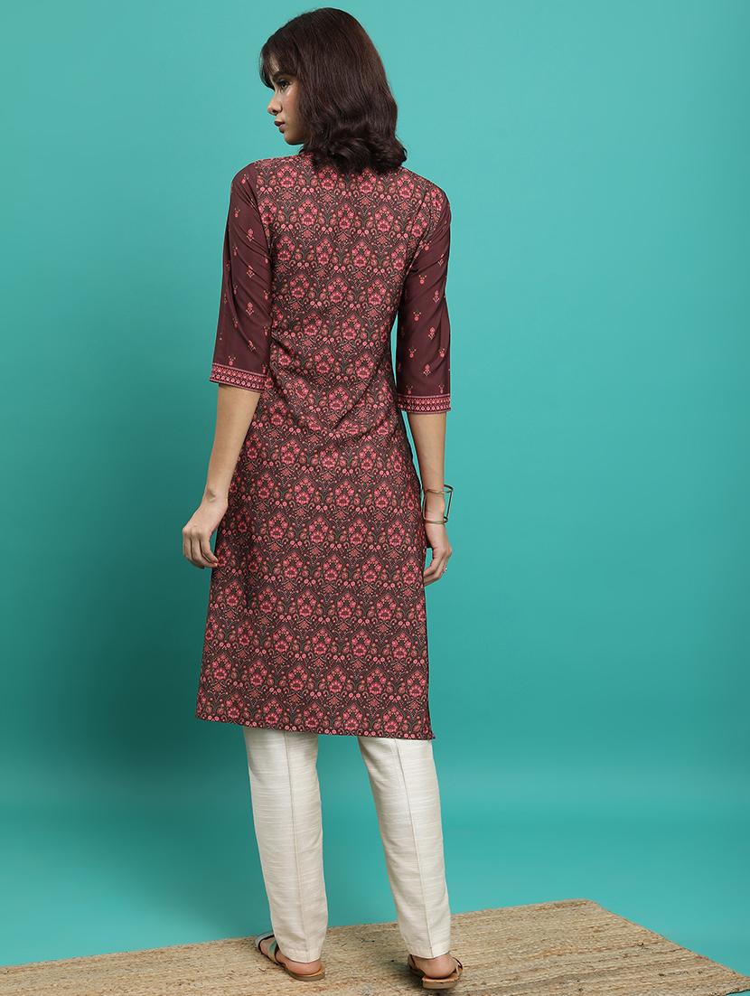 women three quarter sleeve printed a-line kurta - 21486664 - Standard Image - 3