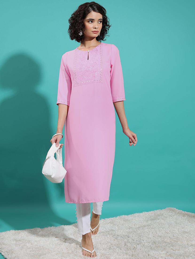 pink embroidered a-line kurta - 21486667 - Zoom Image - 0