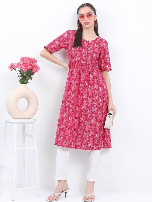 women three quarter sleeve printed a-line kurta - 21486689 -  Standard Image - 0