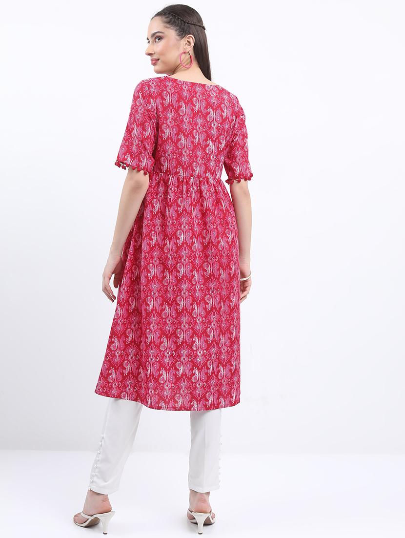 women three quarter sleeve printed a-line kurta - 21486689 - Standard Image - 3