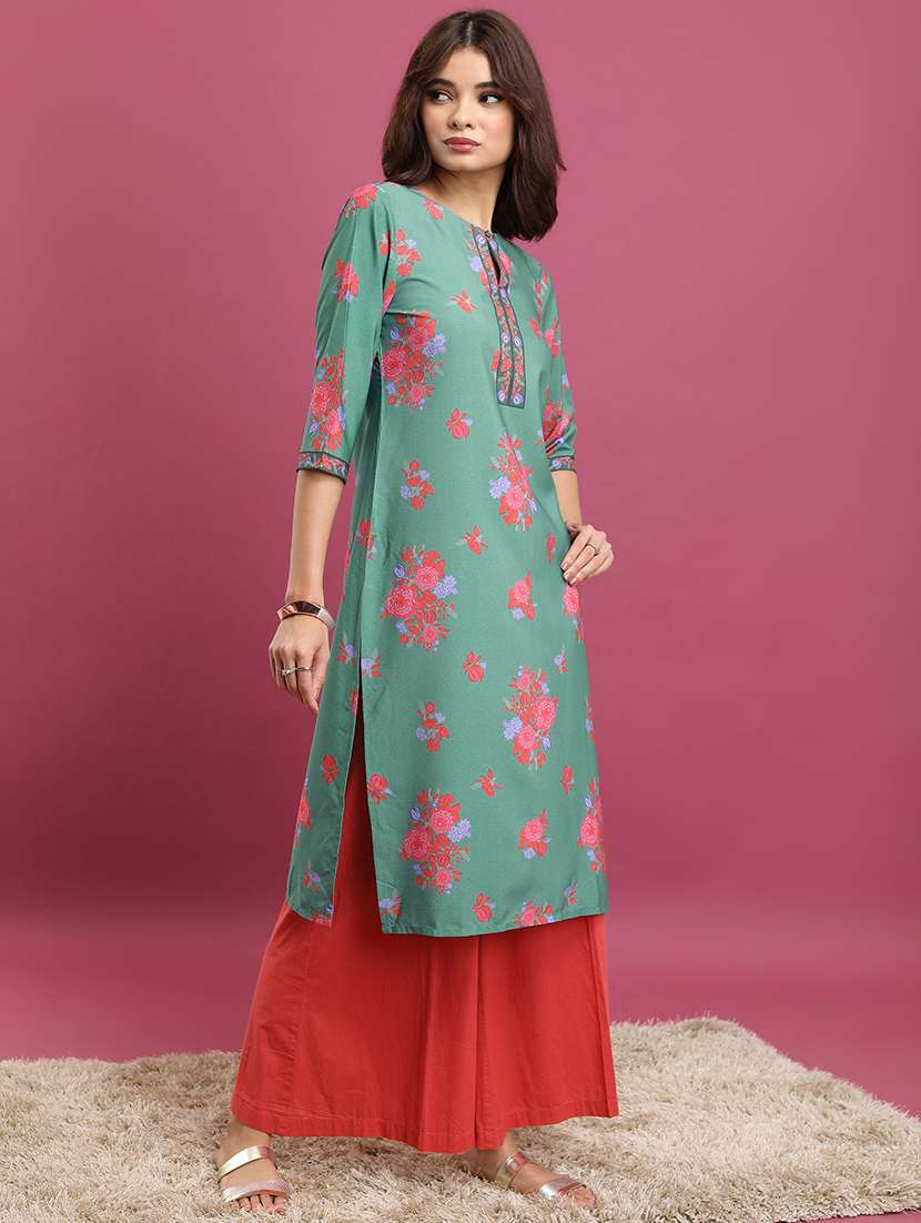 women three quarter sleeve printed a-line kurta