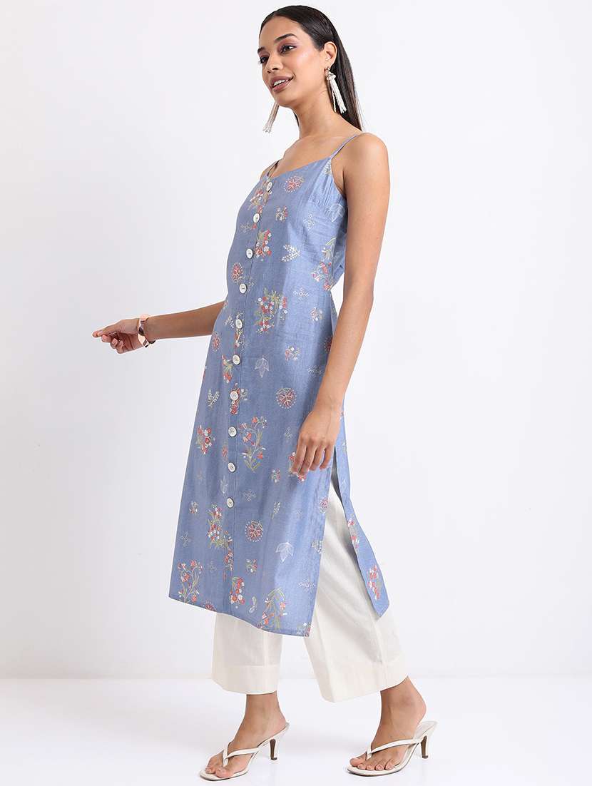 women three quarter sleeve printed a-line kurta