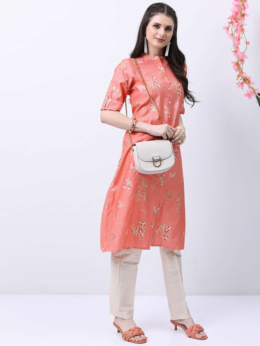women three quarter sleeve printed a-line kurta