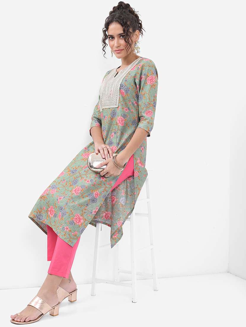 women three quarter sleeve printed a-line kurta - 21486696 -  Standard Image - 3