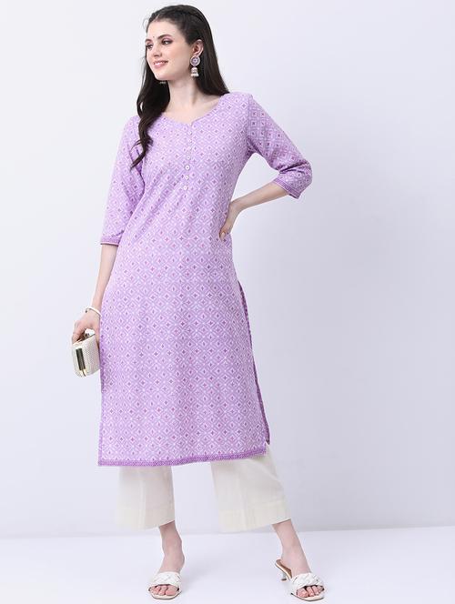 women three quarter sleeve printed a-line kurta - 21486697 - Standard Image - 0