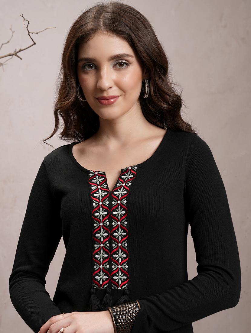 black embroidered a-line kurta - 21486702 - Standard Image - 3
