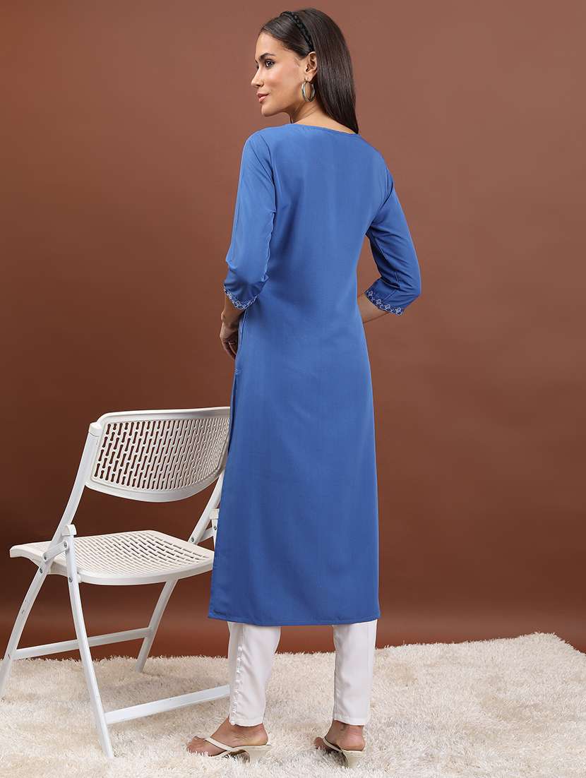 women three quarter sleeve printed a-line kurta - 21486703 - Standard Image - 3