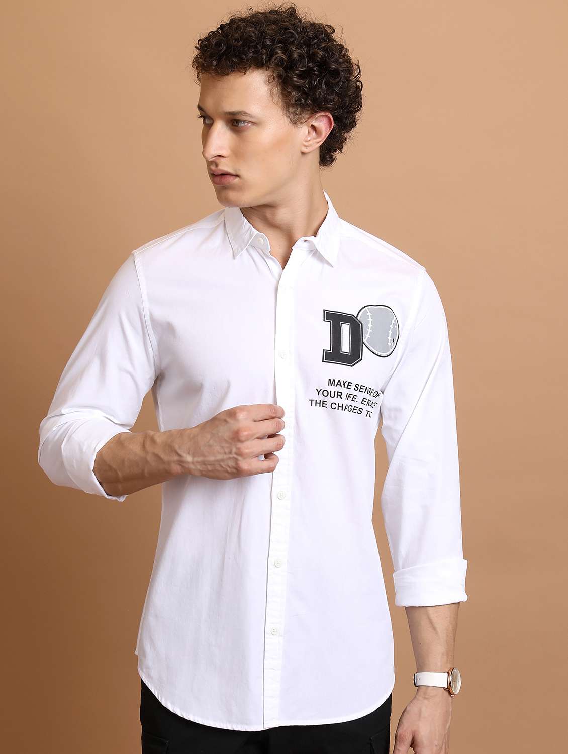 men collared typographic printed casual shirt