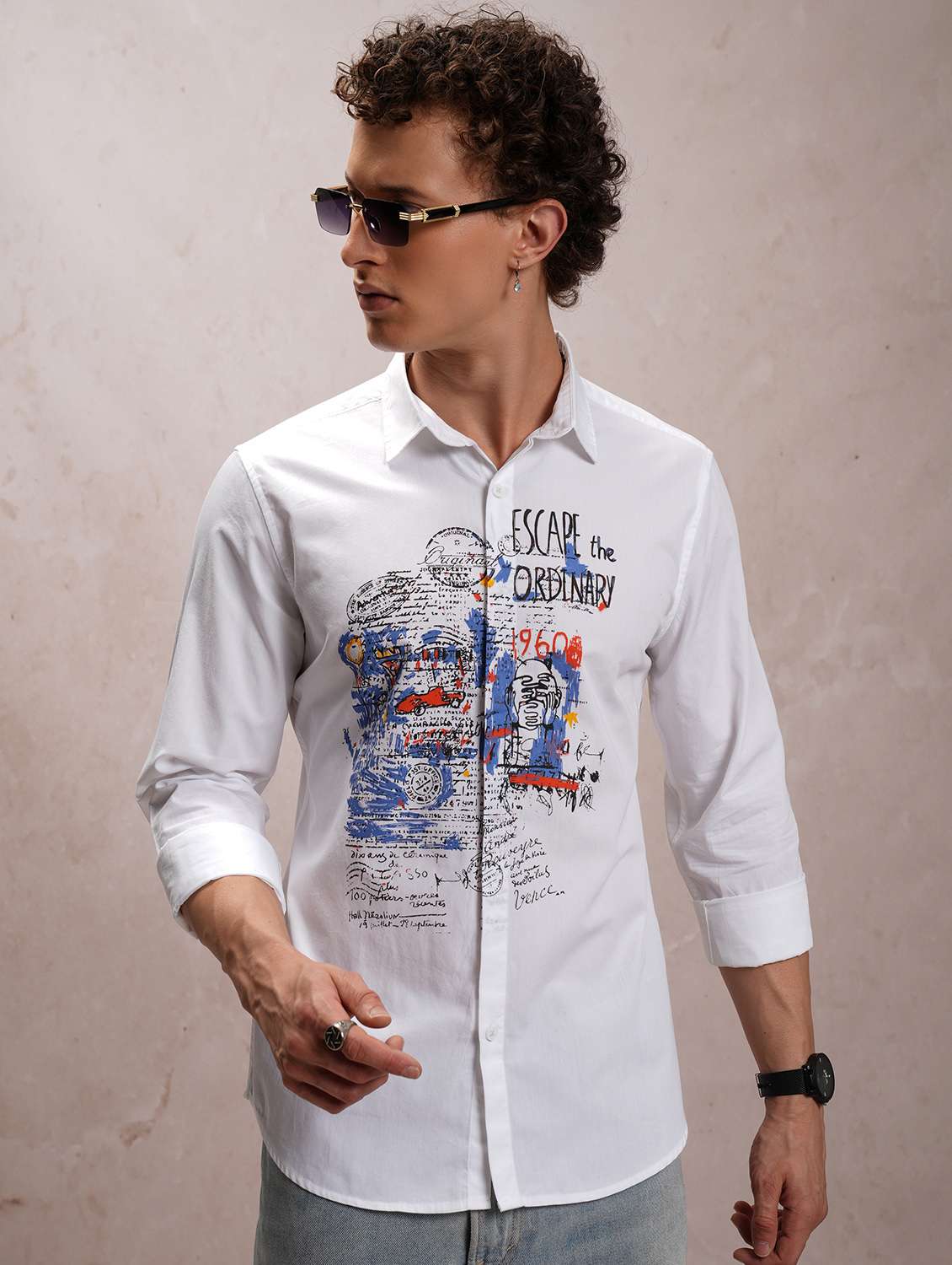 men collared graphic printed casual shirt - 21486711 -  Zoom Image - 0