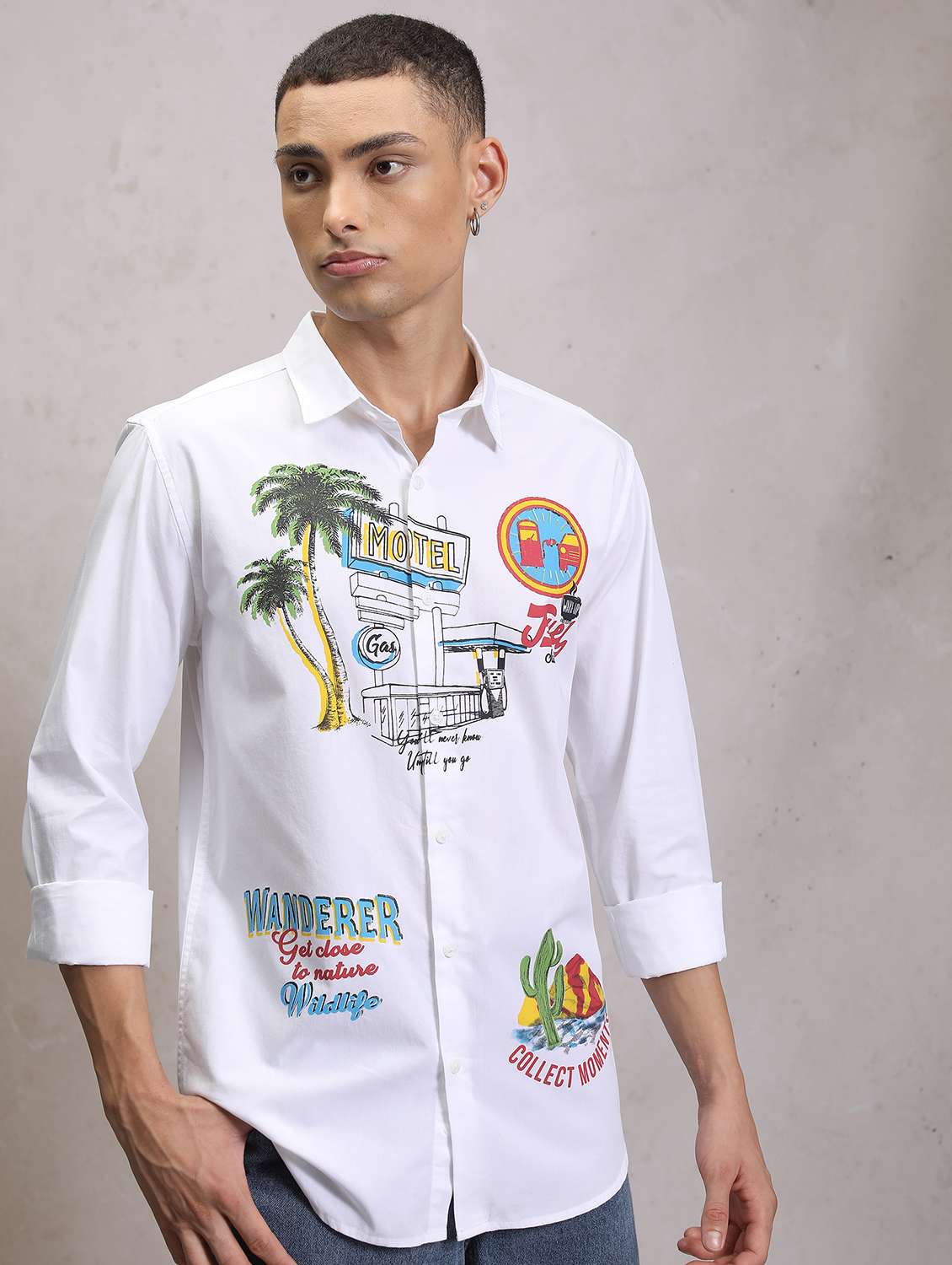 men collared graphic printed casual shirt