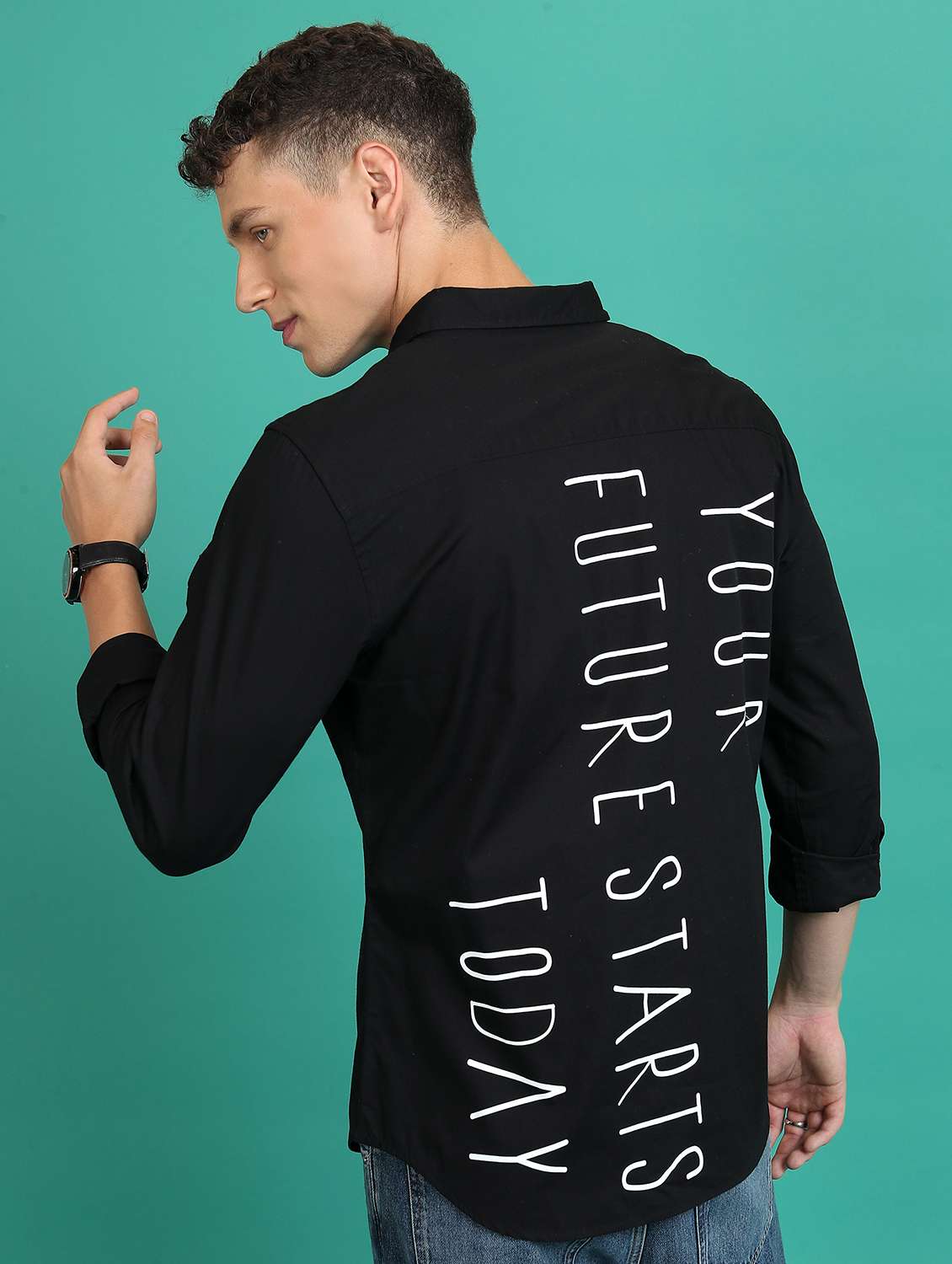 men black typography casual shirt - 21486724 -  Standard Image - 3