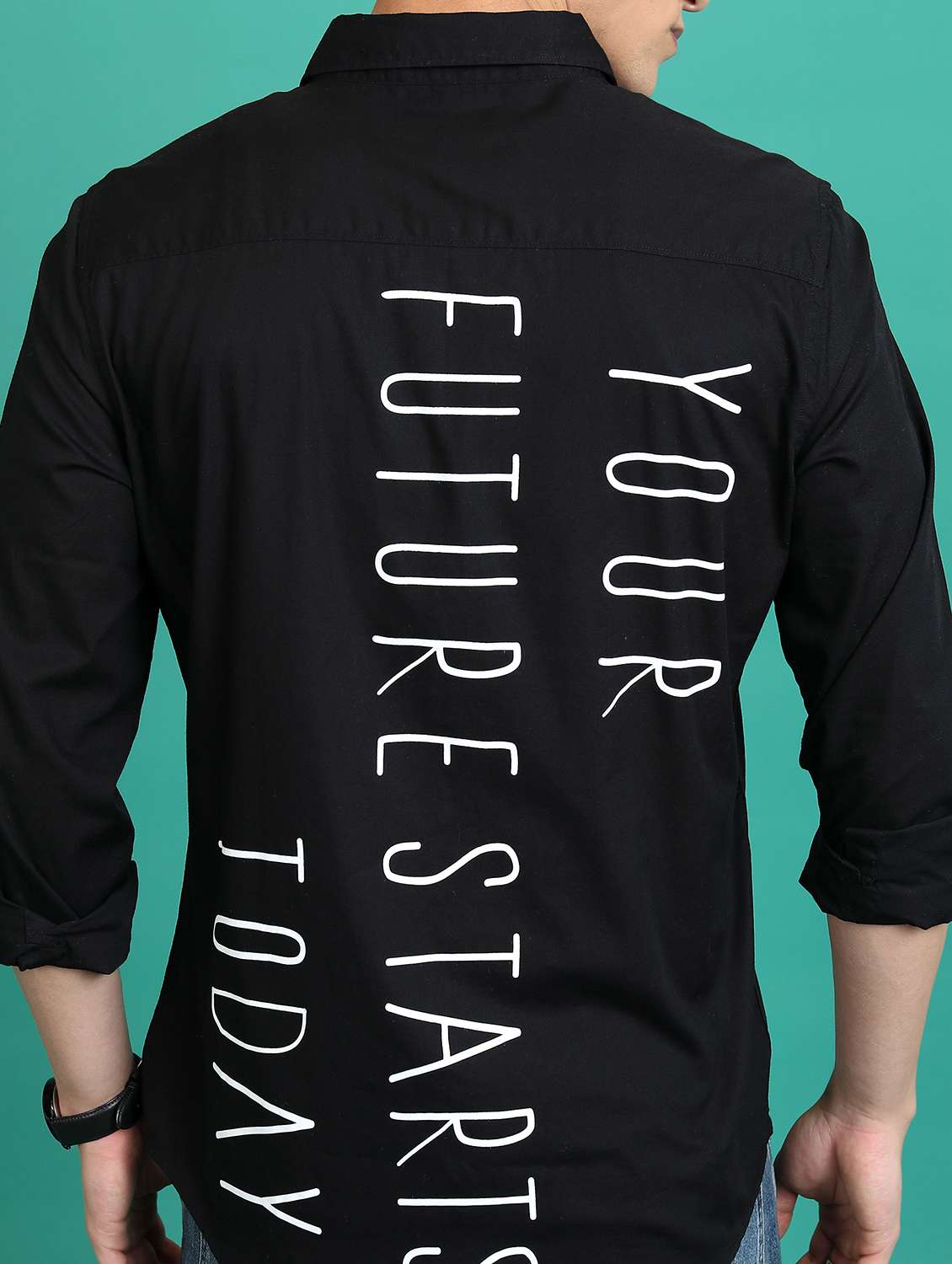 men black typography casual shirt - 21486724 -  Standard Image - 5