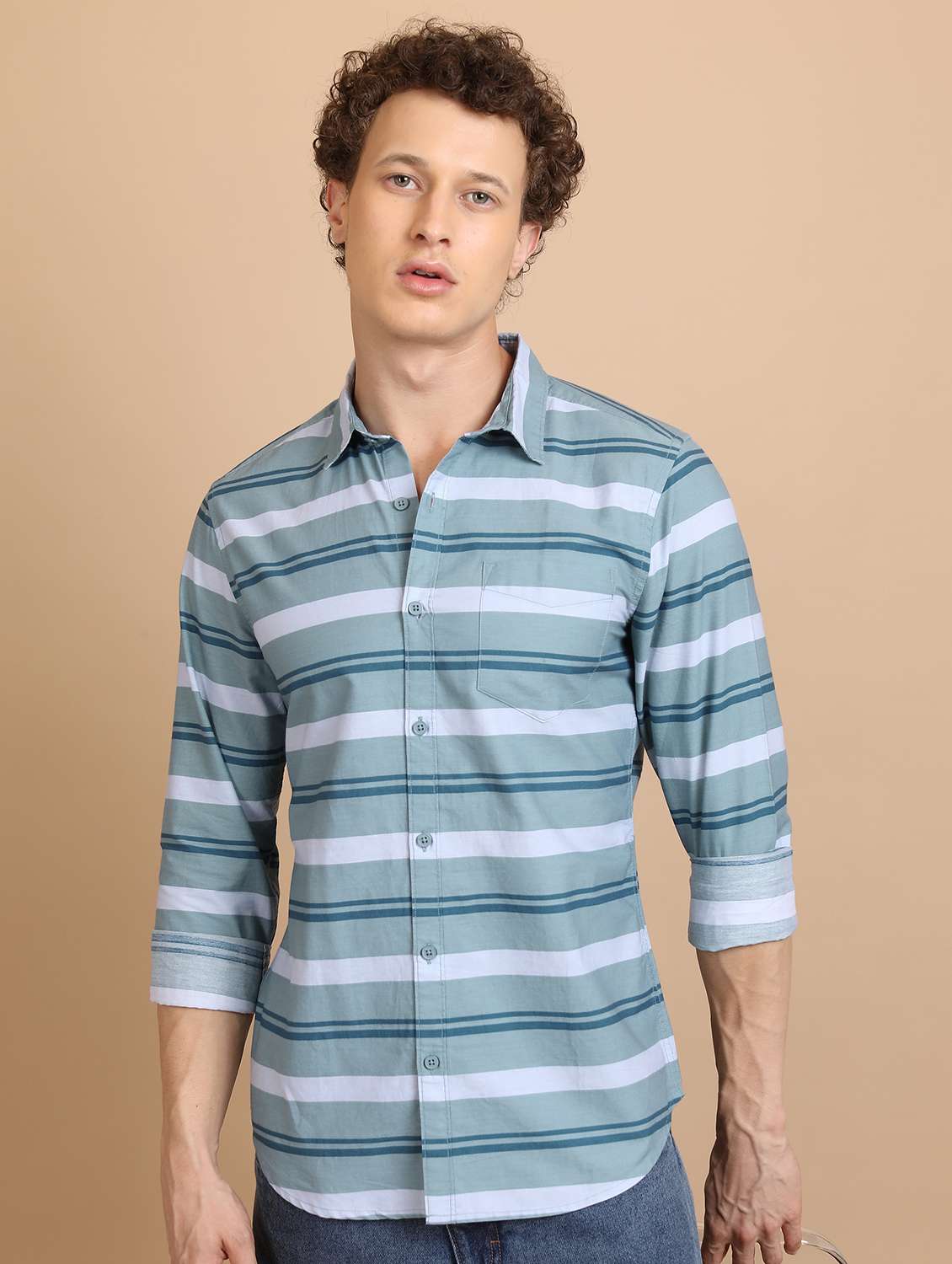 men collared stripes casual shirt