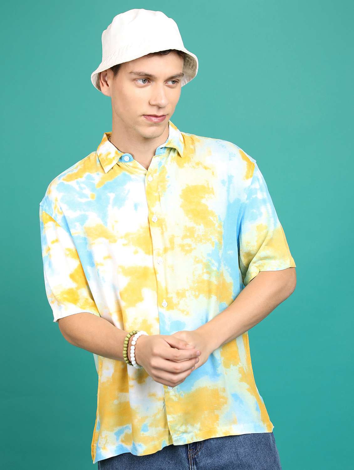 men collared tie & dye casual shirt