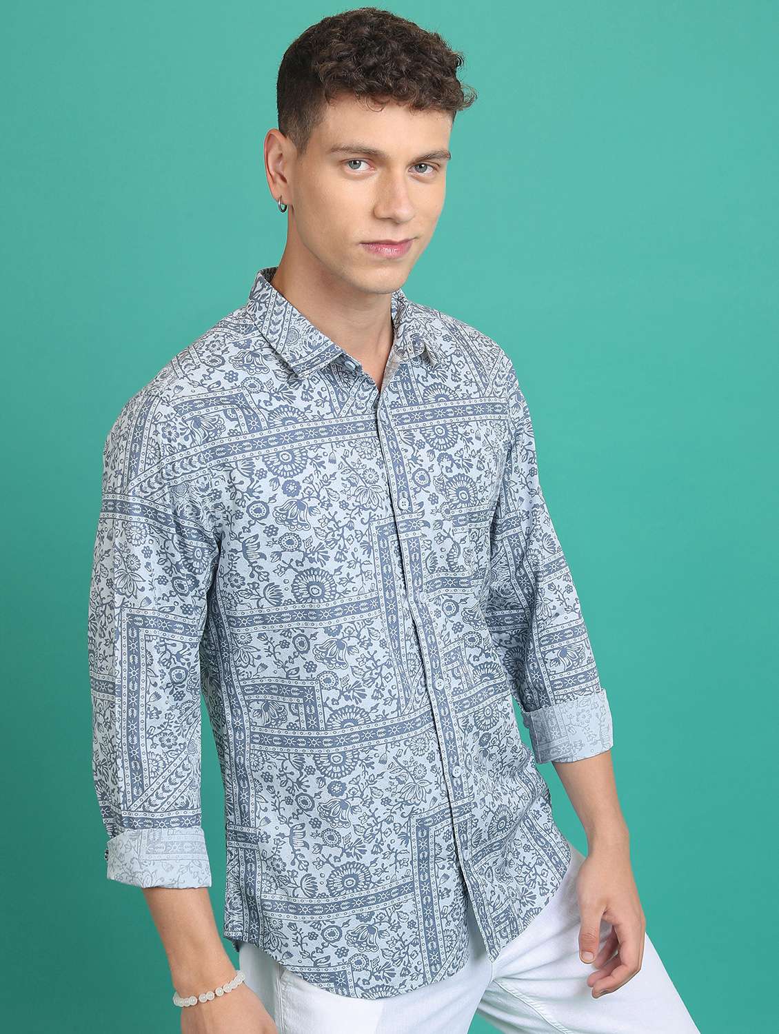 men collared graphic printed casual shirt