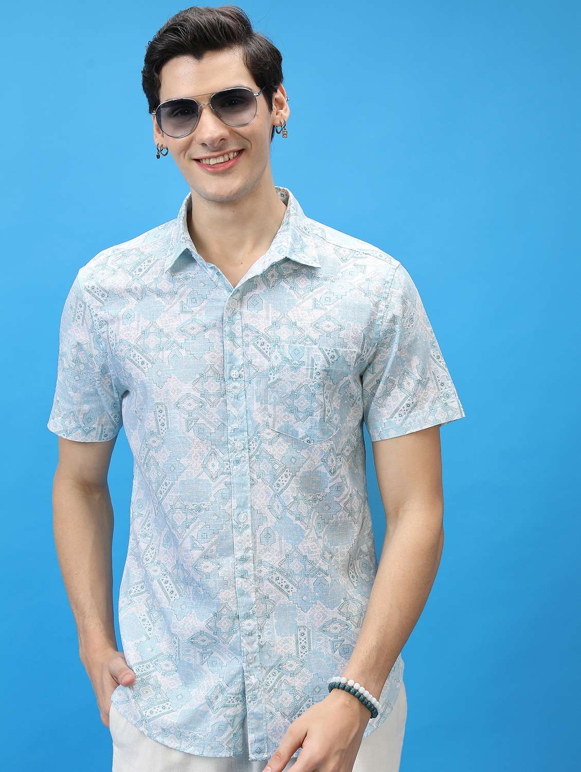 men collared printed casual shirt