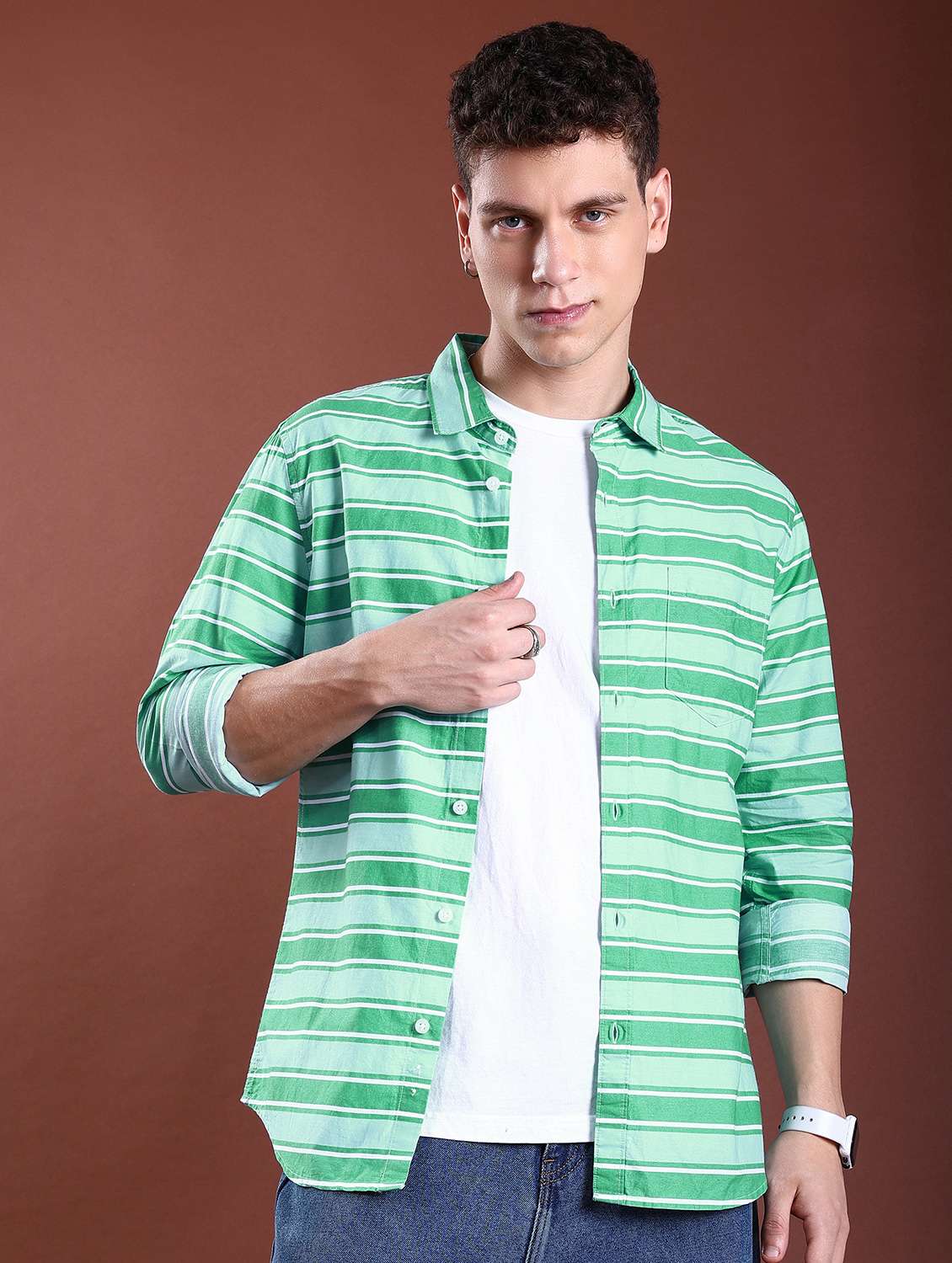 men collared stripes casual shirt