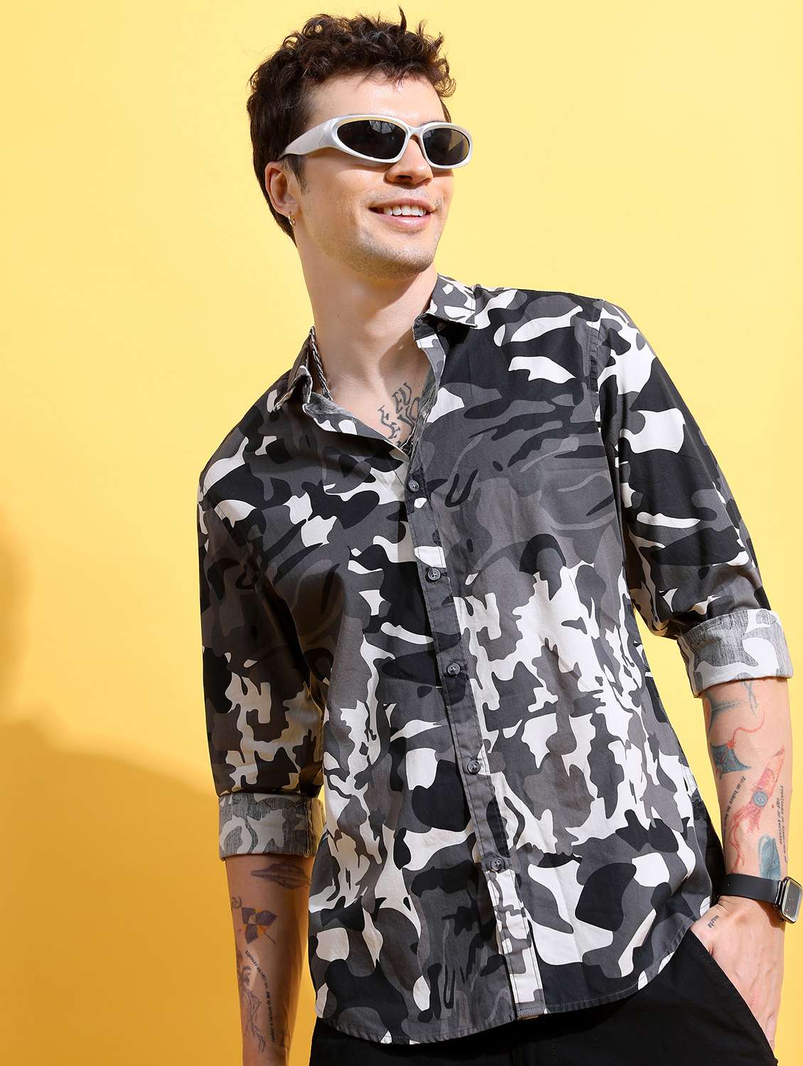 men collared camouflage printed casual shirt