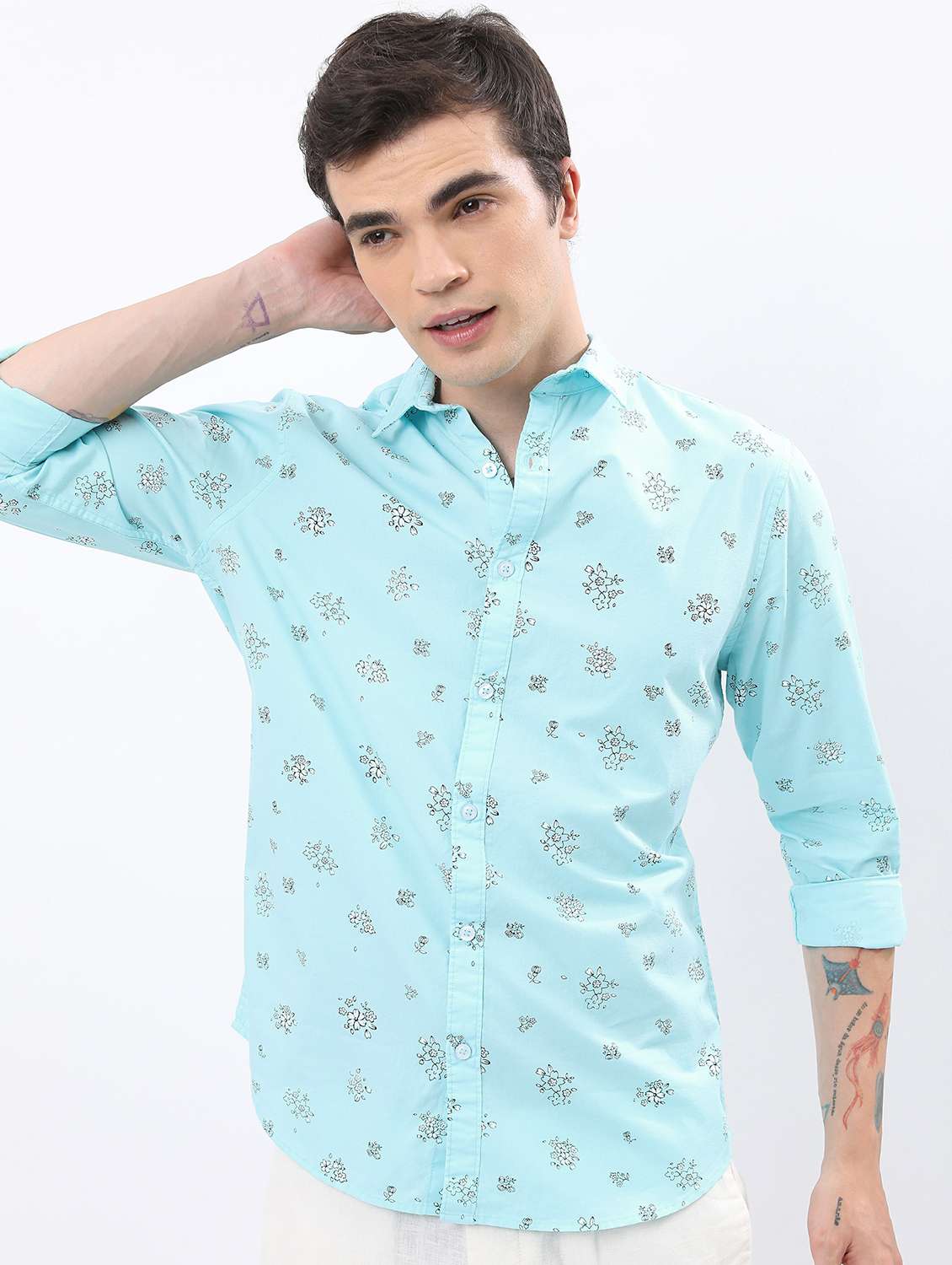 men light bliue collared neck casual shirts