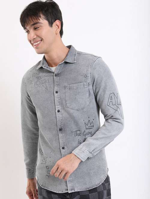men grey  collared neck casual shirts - 21486903 -  Standard Image - 0
