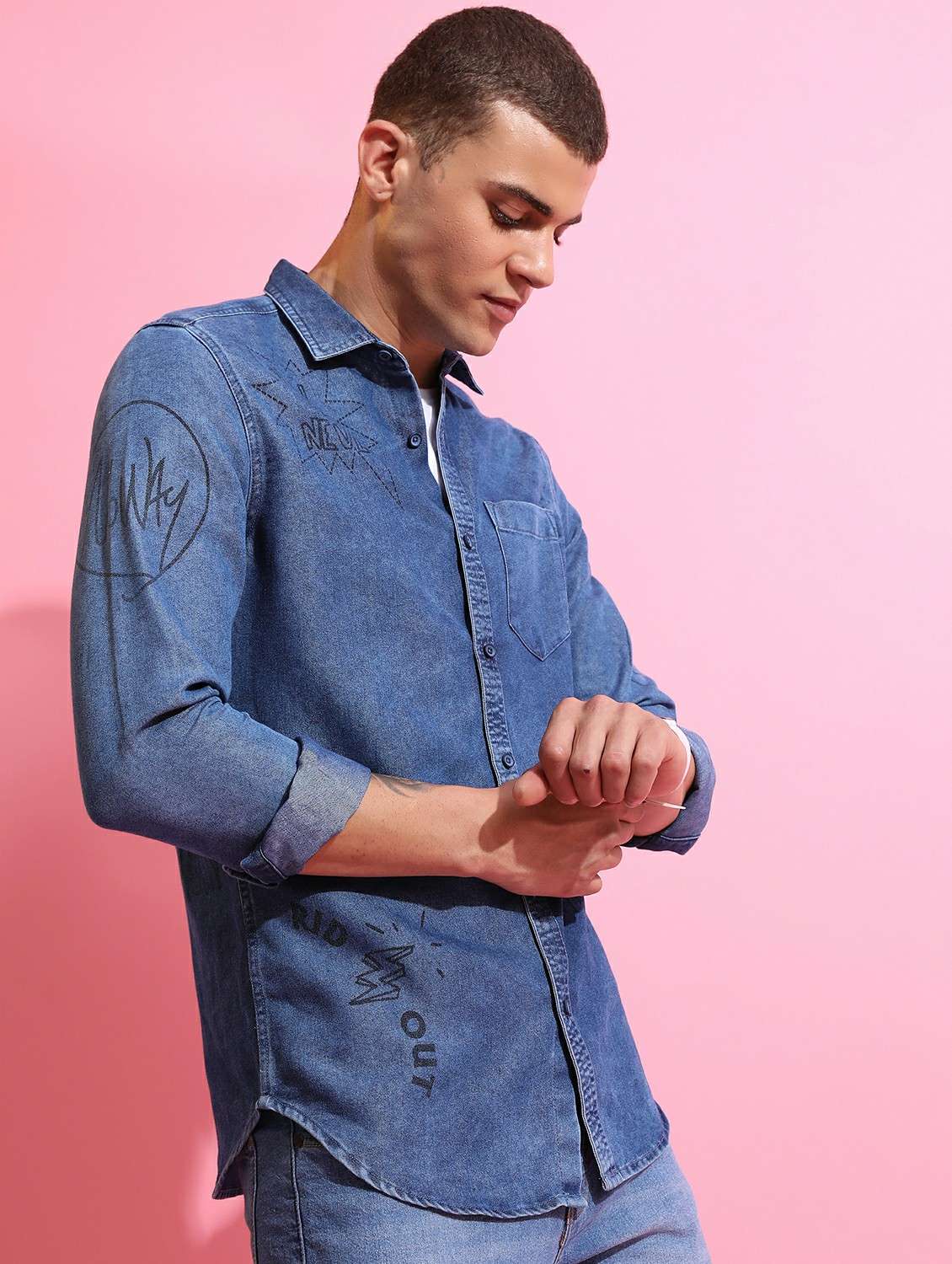 men blue collared neck casual shirts