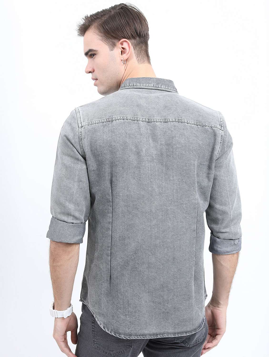 men grey collared neck casual shirts - 21486908 -  Standard Image - 3