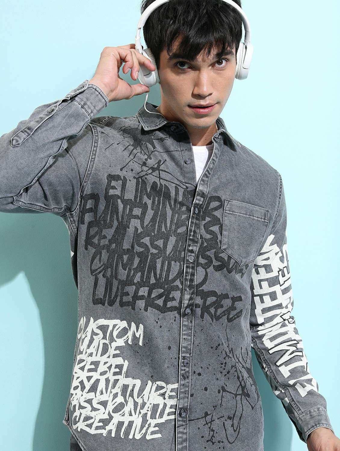 men grey collared neck casual shirts