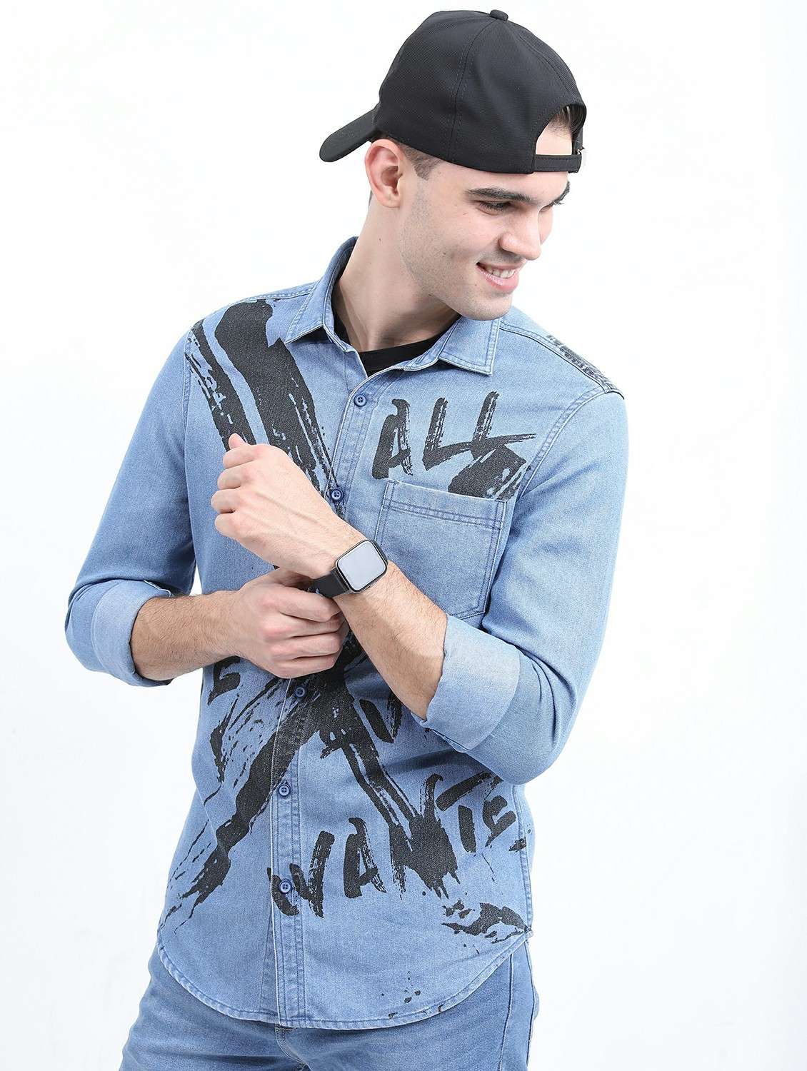 men light blue collared neck casual shirts