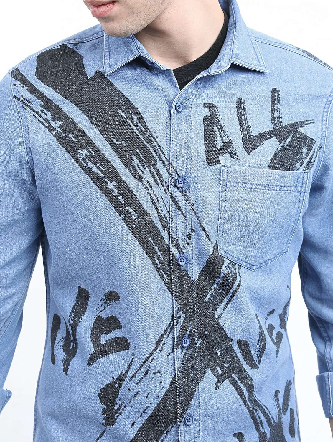 men light blue collared neck casual shirts - 21486915 -  Standard Image - 5