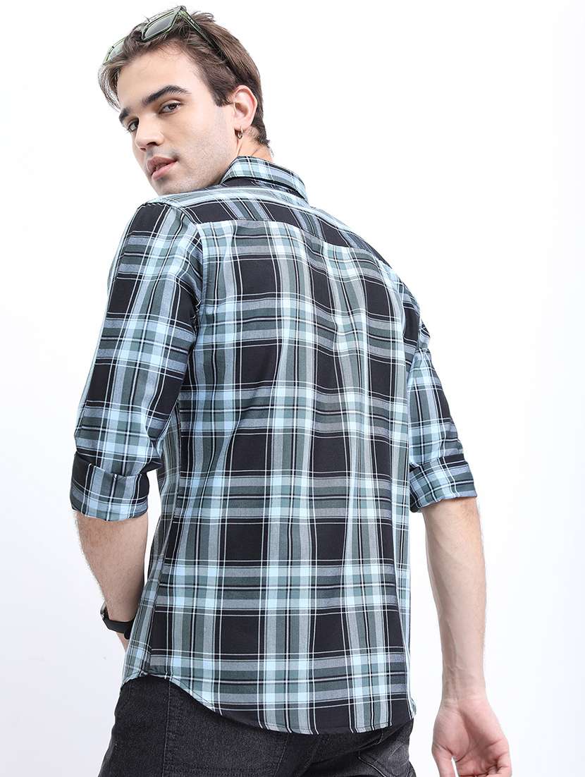 men long sleeved checkered casual shirt - 21486952 -  Standard Image - 3