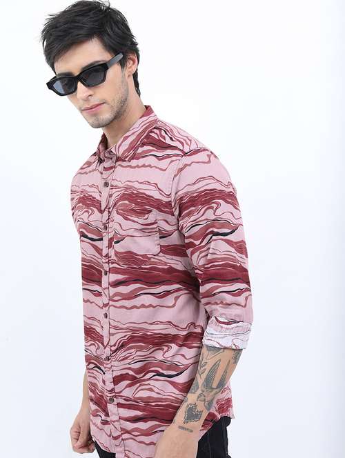 men printed collared casual shirt - 21486972 - Standard Image - 0