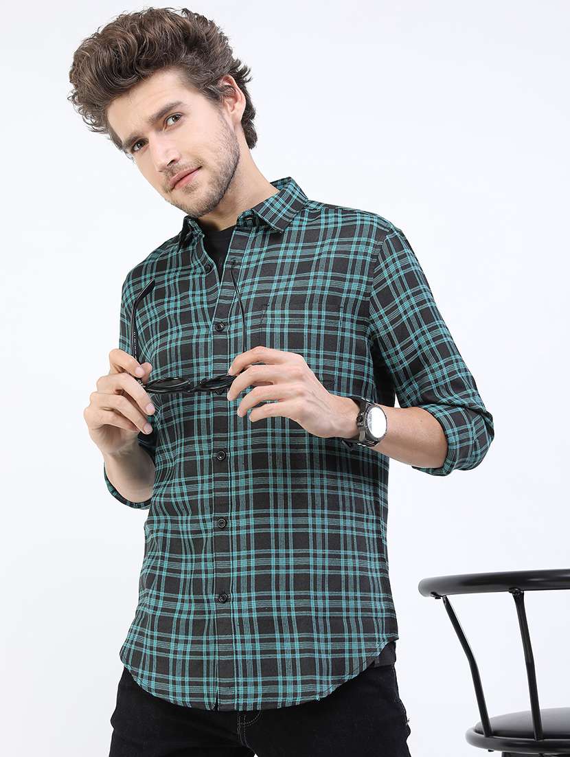 men checkered collared casual shirt