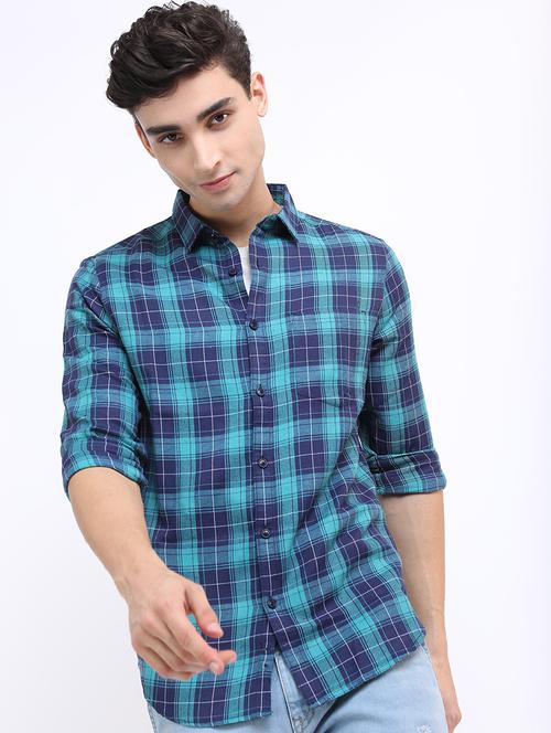 men blue regular fit checkered casual shirt - 21487064 - Standard Image - 0
