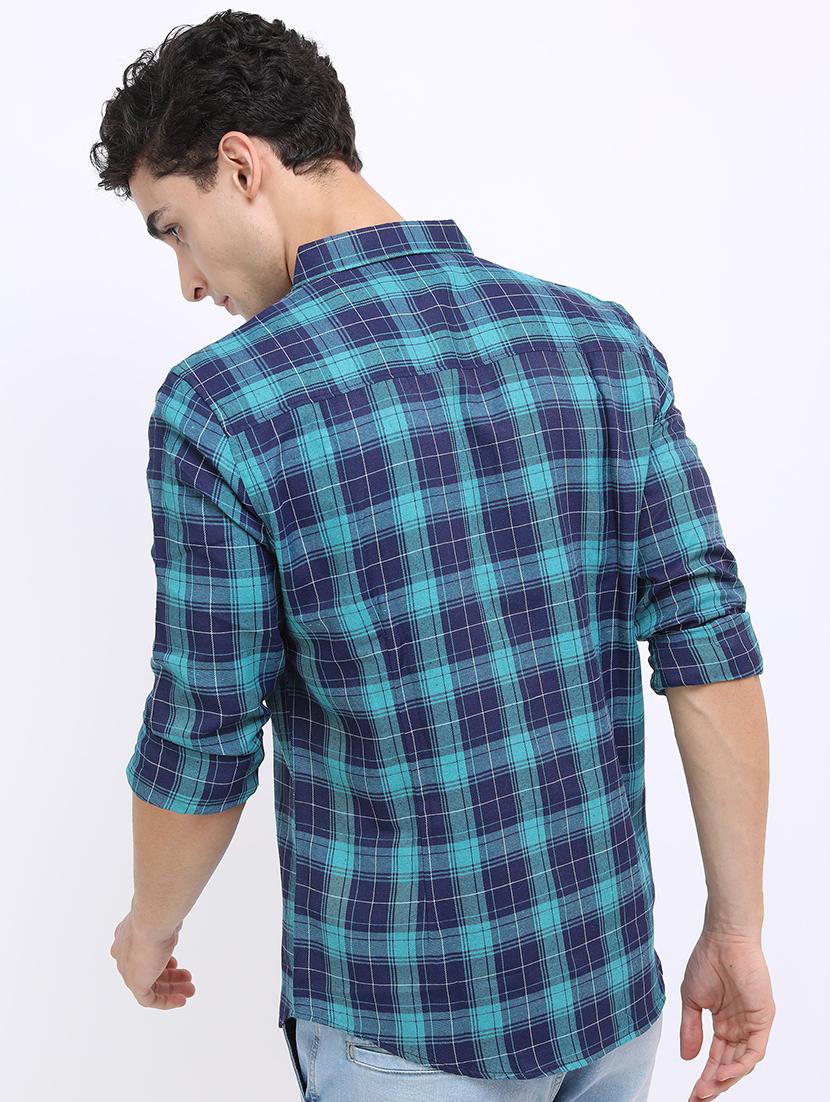 men blue regular fit checkered casual shirt - 21487064 - Standard Image - 3