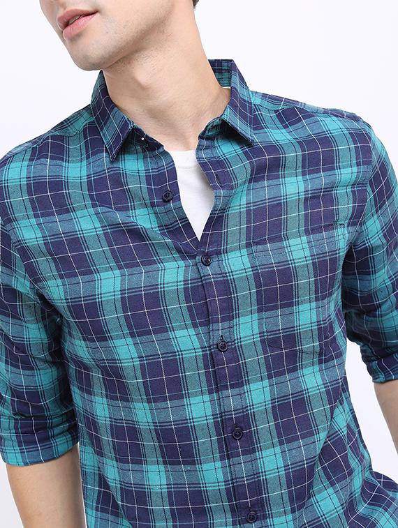 men blue regular fit checkered casual shirt - 21487064 - Standard Image - 5