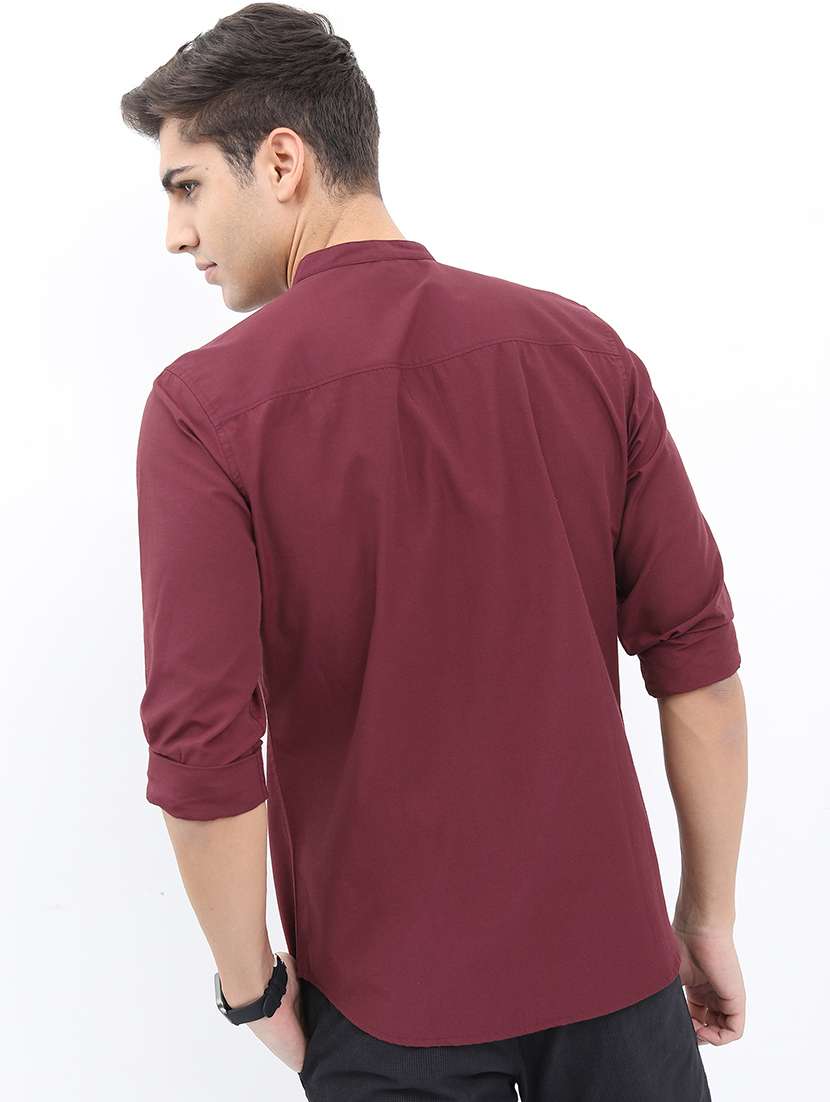 men mandarin neck solid casual shirt - 21487073 -  Standard Image - 3