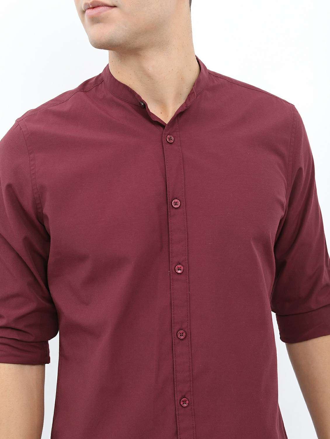 men mandarin neck solid casual shirt - 21487073 -  Standard Image - 5