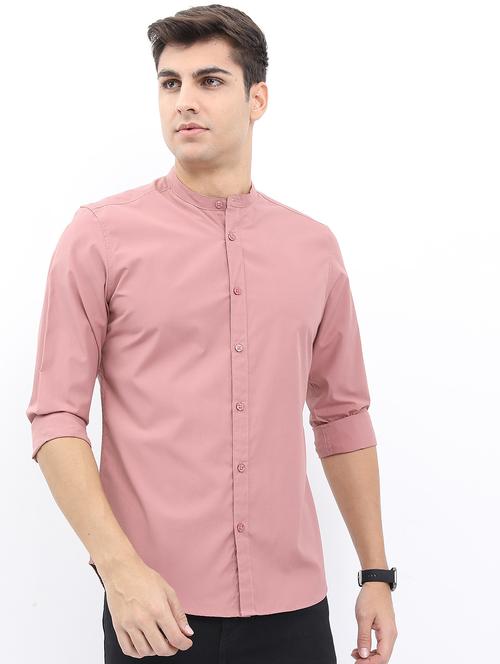 men mandarin neck solid casual shirt - 21487078 - Standard Image - 0